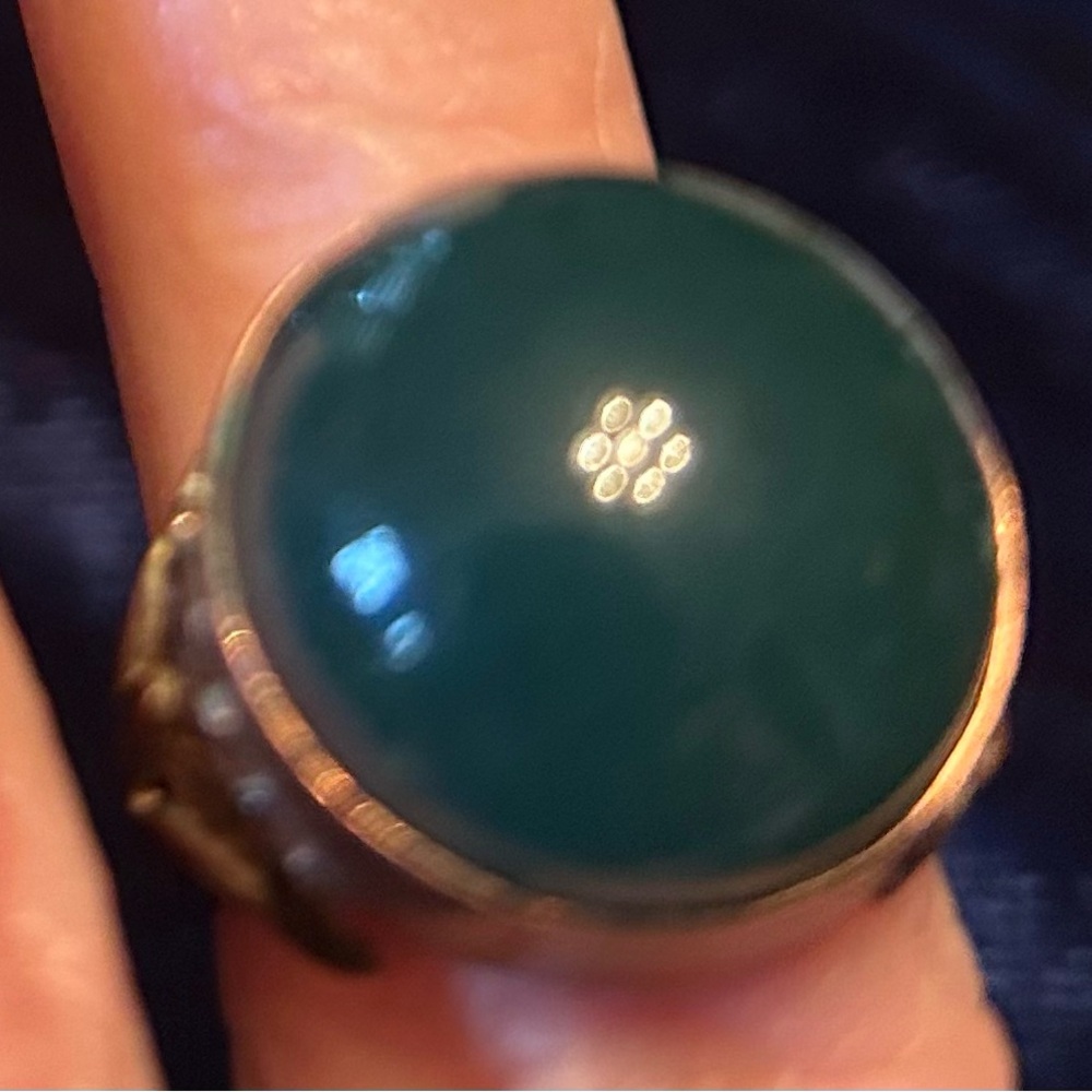 Elegant Green Cabochon Natural Stone Ring set in Copper over Sterling